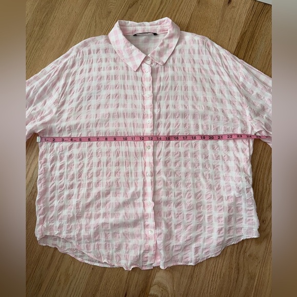 Zara Cotton Blend Gingham Pink White Checkered Button Down Blouse Size Large - Picture 4 of 12